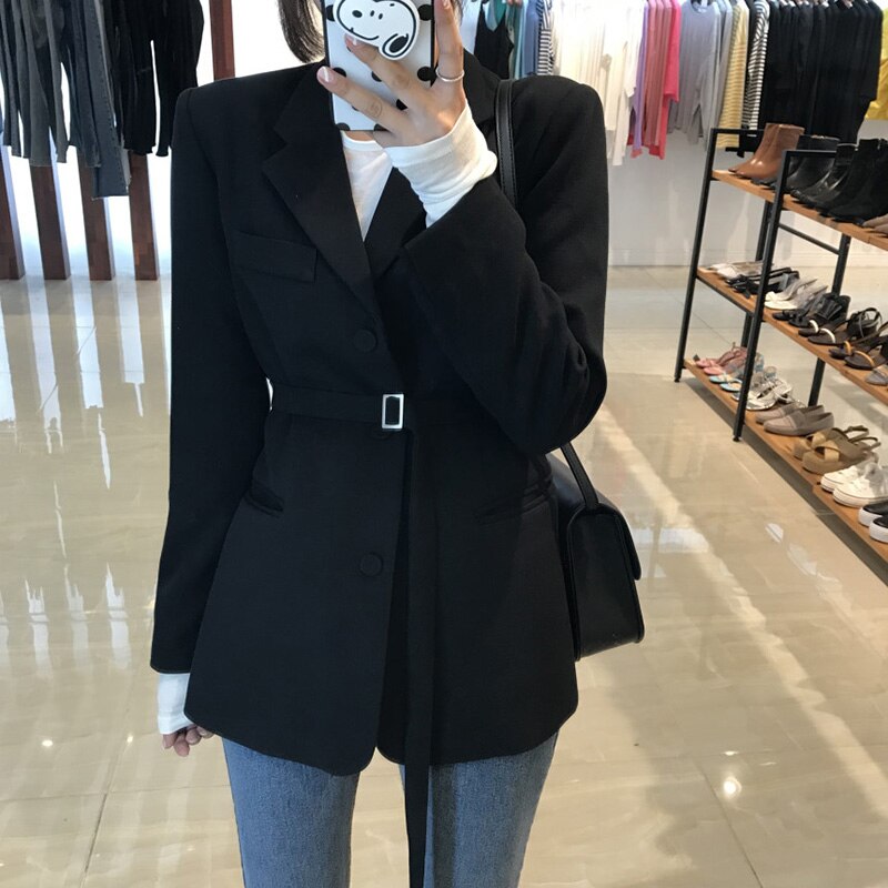 frühjahr dünne klage schick taille OL lange schwarz anzug jacke weibliche weiße Blazer Ukraine Blazer für frauen formale: Schwarz / XL