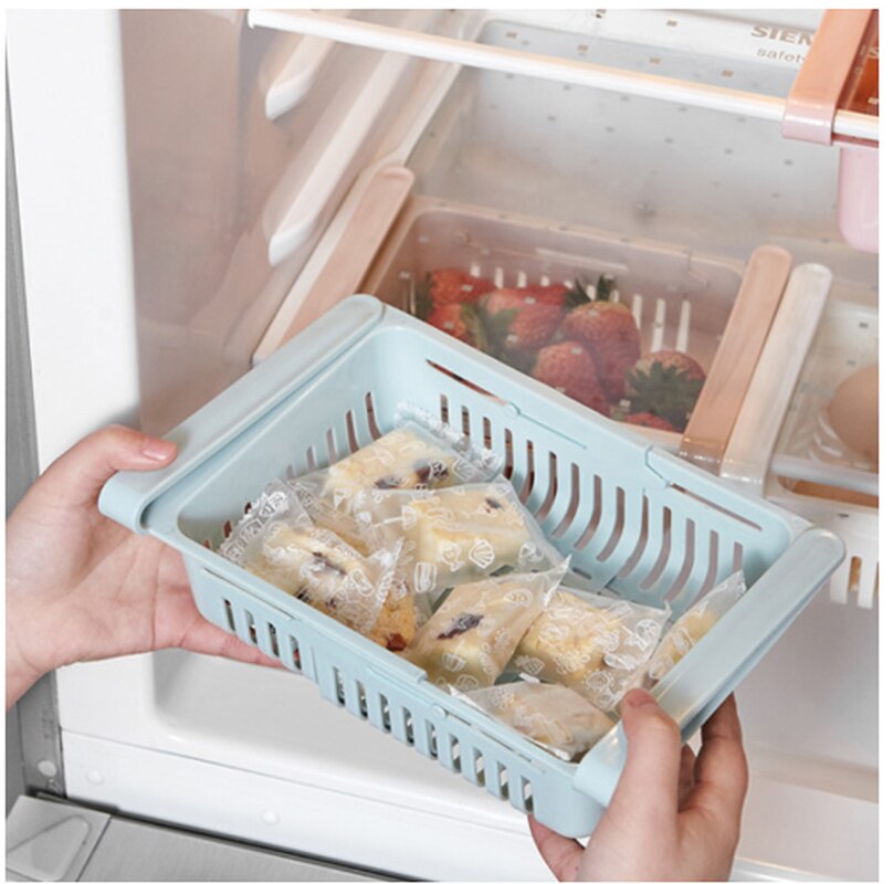 Kitchen Organizer Adjustable Kitchen Refrigerator Storage Rack Fridge Freezer Shelf Holder Pull-out Drawer Organiser Space Saver