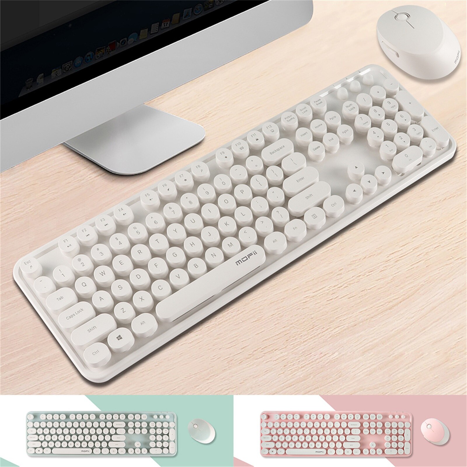 Wireless Keyboard Mouse Set 2.4G Wireless Keyboard Punk Keycap For PC/Mute Mini Portable Mice Keyboards Girl