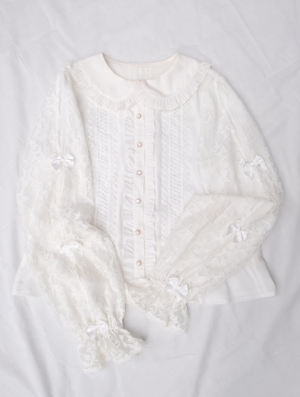Dentelle mignon fille noeud manches longues lolita chemise victorienne chemise ample gothique lolita chemise loli cos lolita preppy style étudiant: WHITE / S