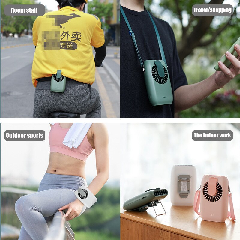 Mini ventilador de cintura colgante con carga USB para el cuello, portátil, multifunción, de escritorio, pequeño, para viajes al aire libre