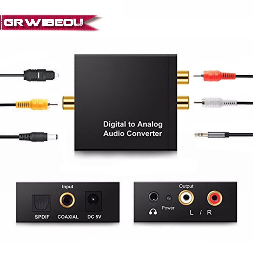 3.5MM Jack 2 * RCA Digitale Audio Analoog Converter Versterker Decoder Glasvezel Coaxiale Signaal naar Analoge Stereo audio Adapter