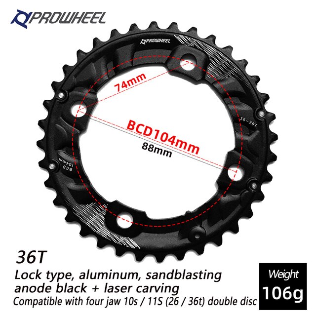 Prowheel 104/64BCD Mtb Fiets Tandwielen Dubbel Kettingwiel 26T 28T 36T 38T 10/11 Speed Kettingblad fiets Crankstel Tandplaat Onderdelen: 36T for 26-36T