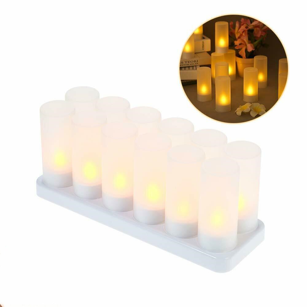 Set of 12 Decorative LED Candle Lamp Rechargeable Candle Night light Simulation Flame TeaLight Xmas Home Wedding Bar Decor-AMBER: Default Title