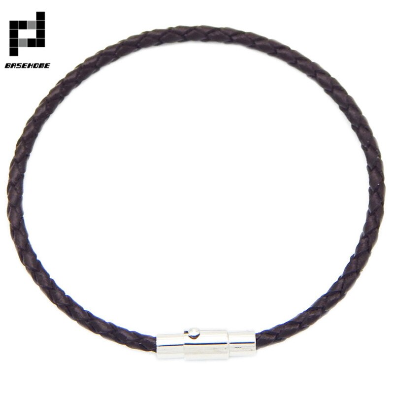 BASEHOME 100% Genuine Braided Leather Bracelet Men Women Stainless Steel Magnetic Clasp Male Bracelets Bangles Jewelry: Brown / 18CM