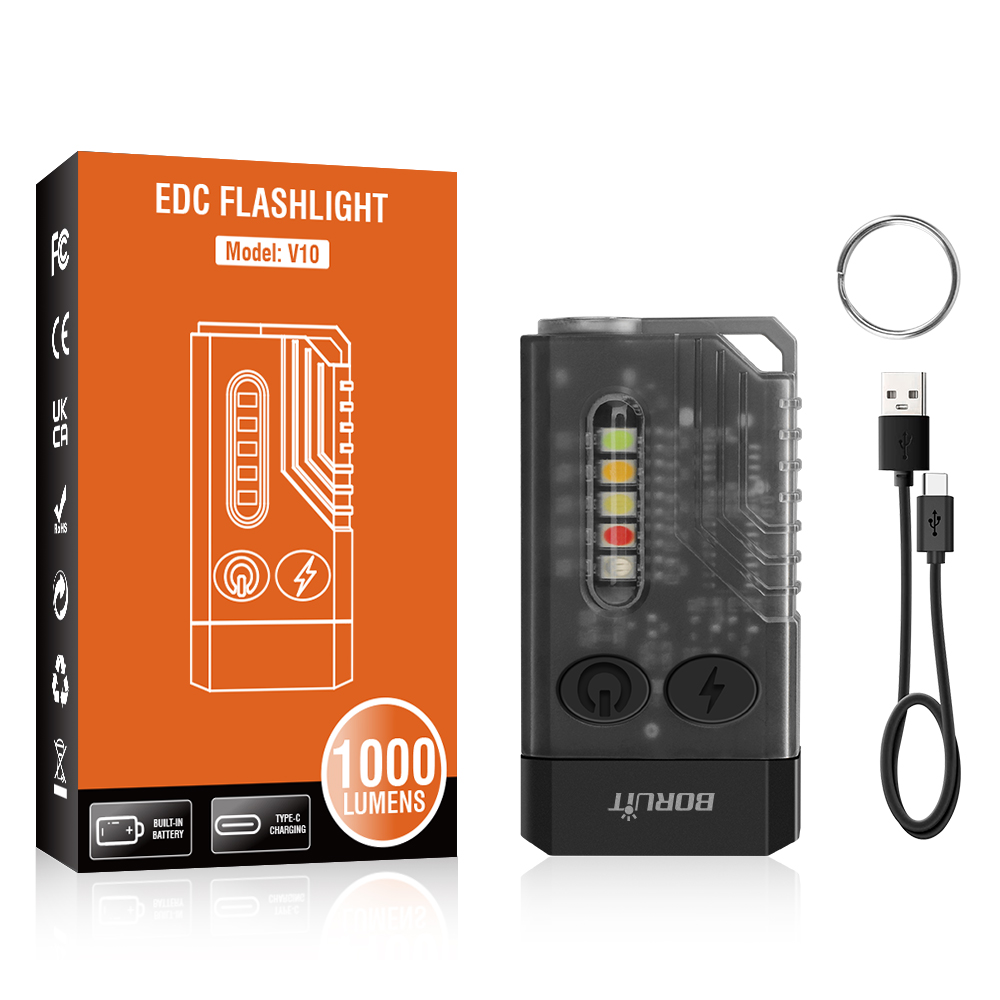 BORUiT V10 EDC Keychain Flashlight Portable Mini Torch Type-C Rechargeable Work Light With Magnet UV Beep Camping Pocket Lantern: Blue