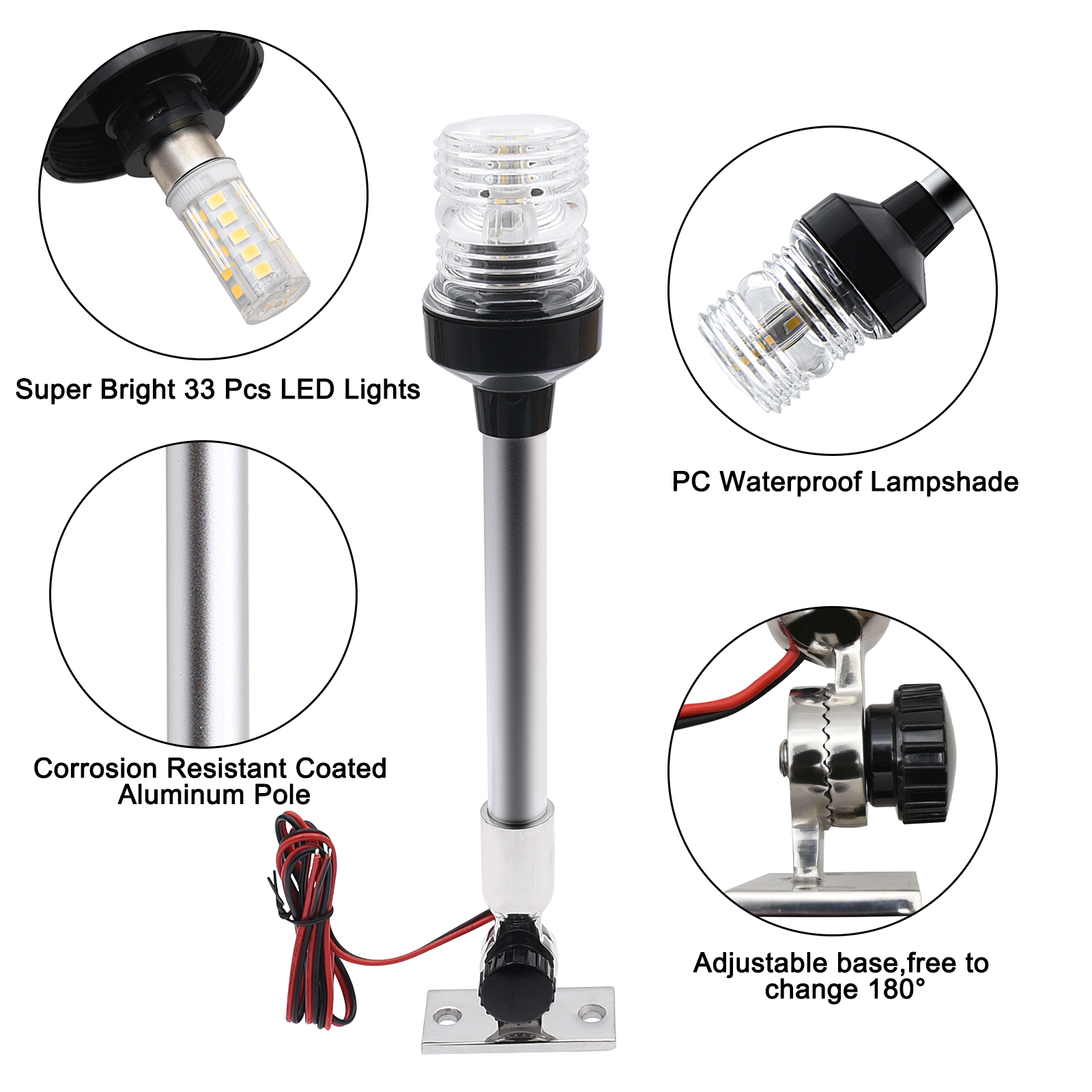 Fold Down 360 Degree LED Boat Navigation Light for Yacht Marine Anchor Light 12~24 V Sailing Signal Light Boat Accessories