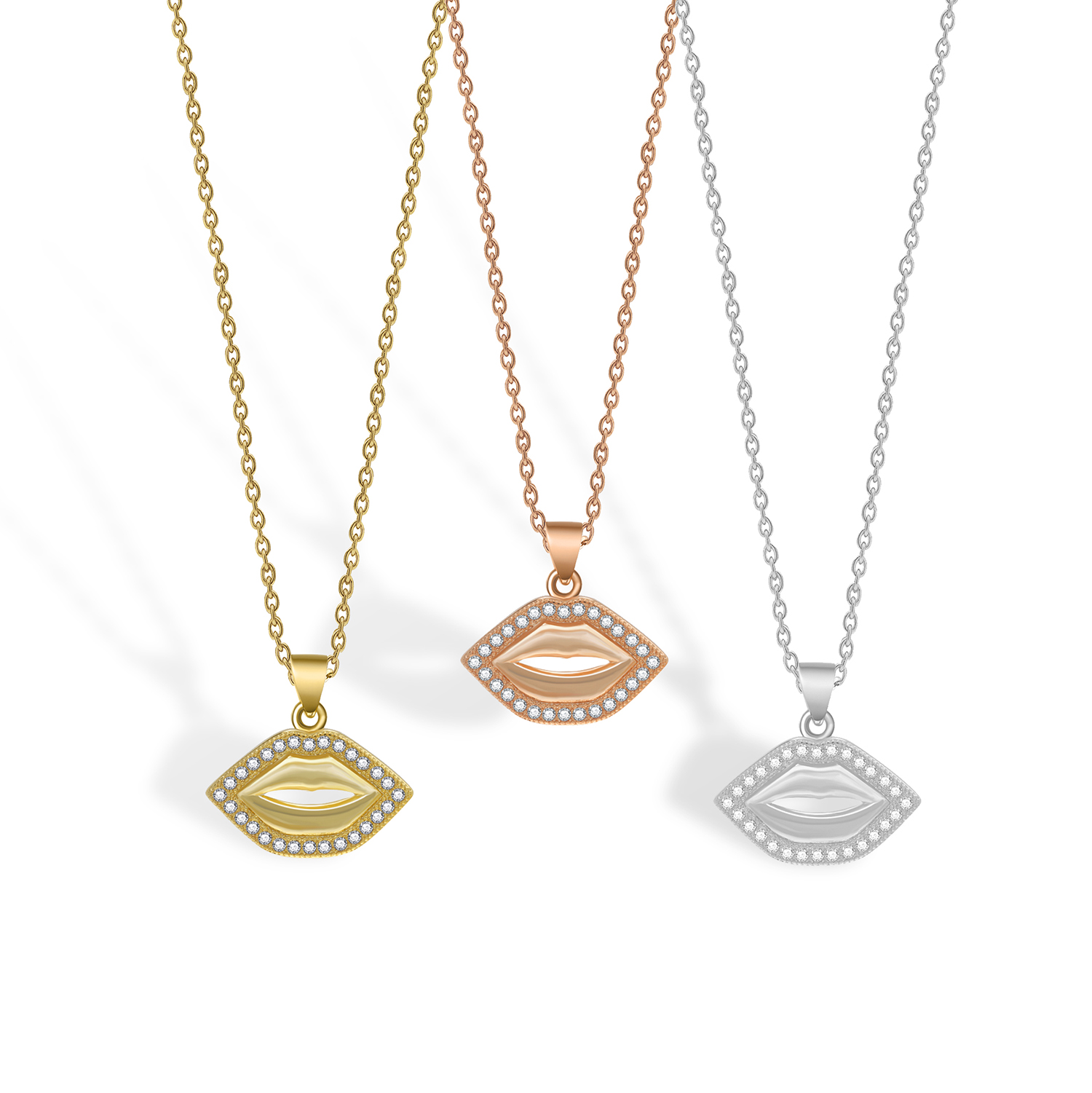 AAA cubo Zirconia pietre collana con ciondolo a bocca in ottone placcato oro girocollo donna rosa-oro labbro CZ gioielli fatti a mano presenti