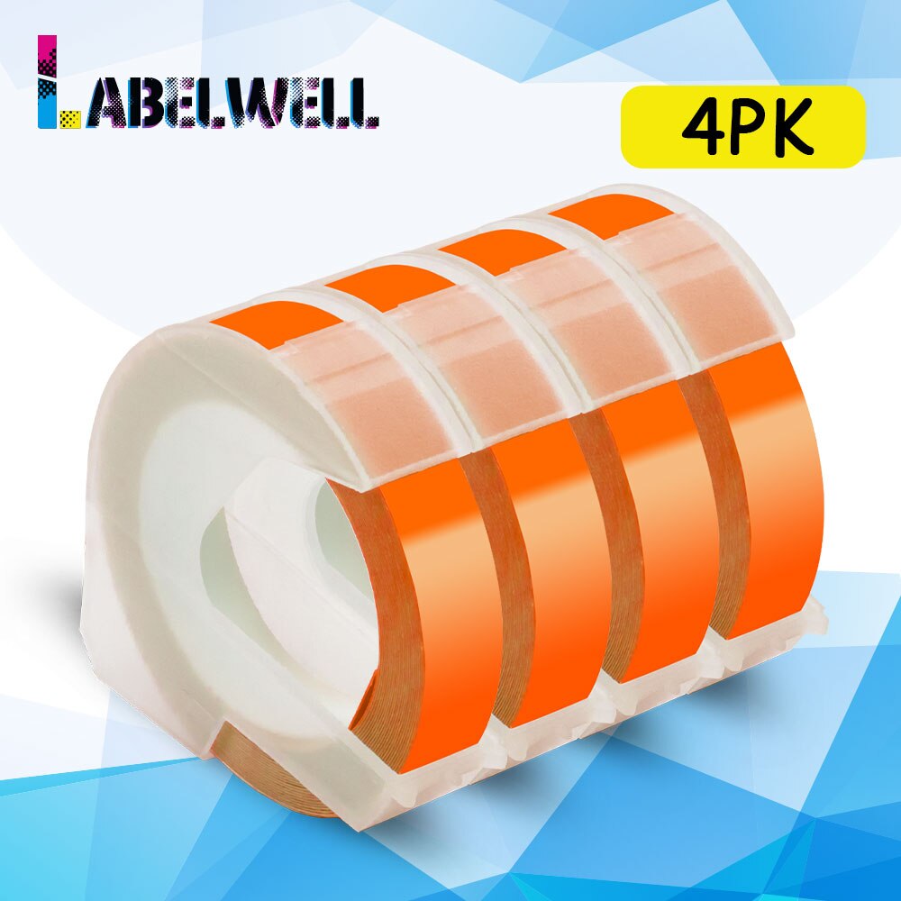 Labelwell 4PK Multicolors 3D tłoczenie taśmy dla Dymo 3D taśmy etykietowe pcv dla Dymo 1540 1610 1880 12965 Motex E101 E-202 drukarki: 4PK Flu.Orange