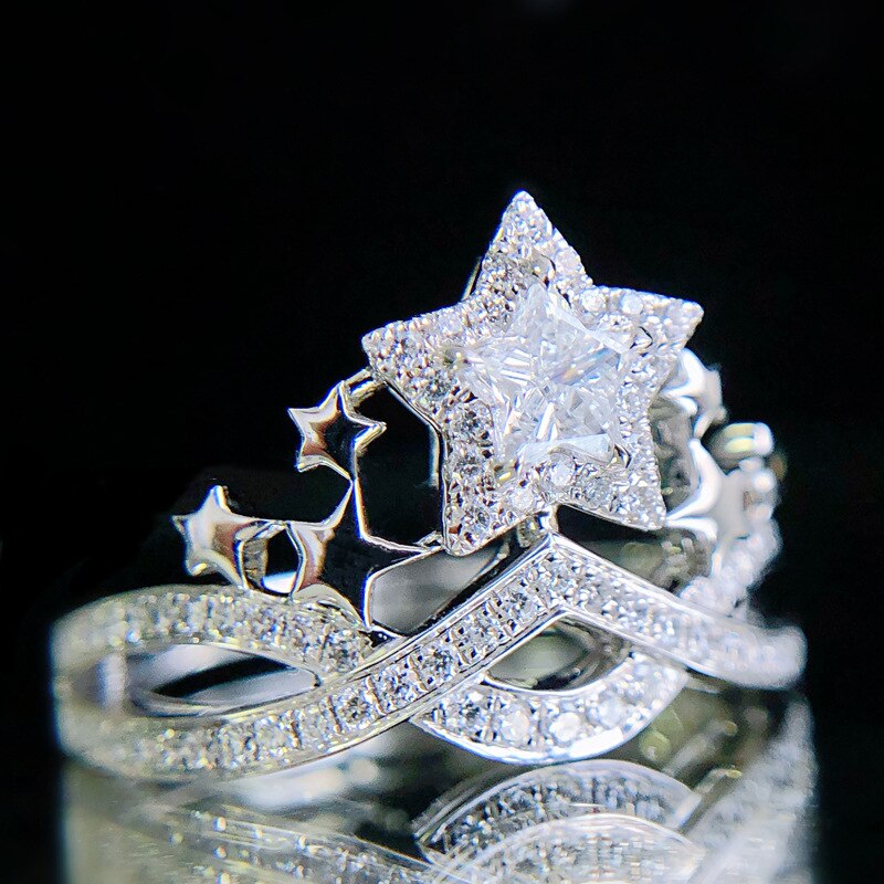 Bagues de luxe en forme d'étoile à cinq branches pour femmes, bijoux de fiançailles, de mariage, tendance, exquis, incrusté de Zircon