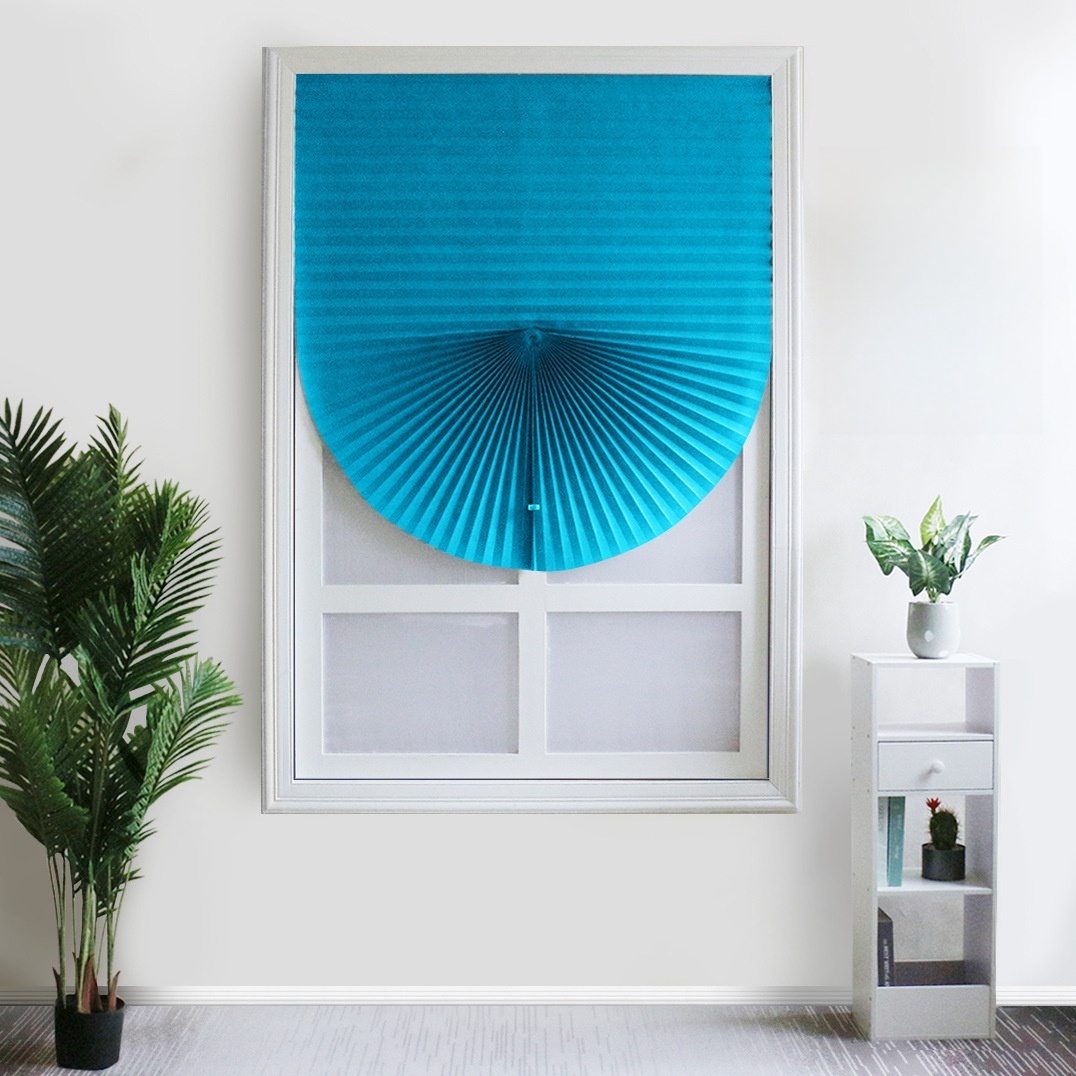 1 unidad de cortinas autoadhesivas de media ventana, cortina plegable no tejida para baño, balcón, sala de estar, cortinas plisadas: Azul