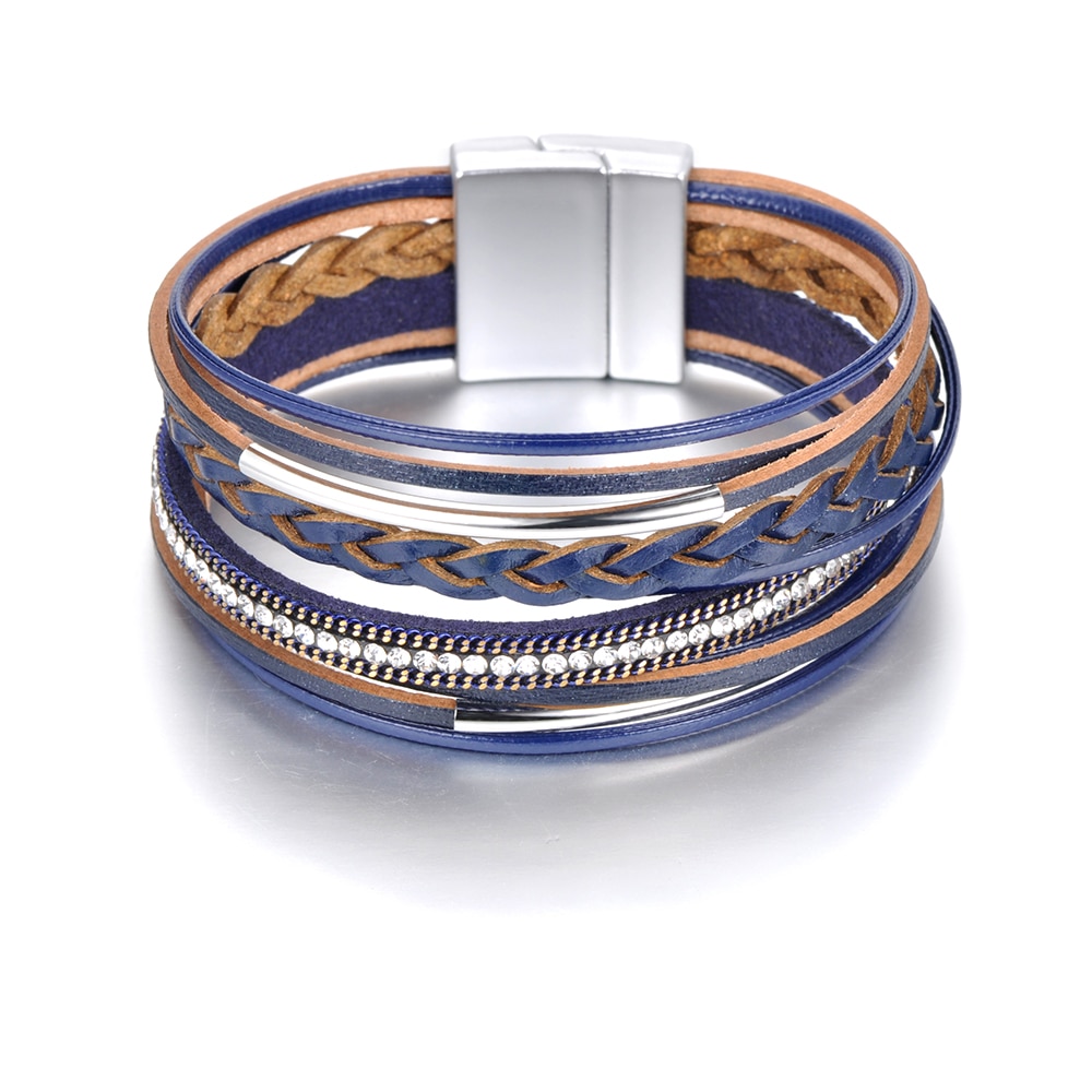 Lokaer Caldo di Vendita del Commercio tutto'ingrosso di Modo Braccialetto di Cuoio A più Strati Dei Braccialetti Strass Magnete Fibbia per Le Donne del Regalo WRBR012