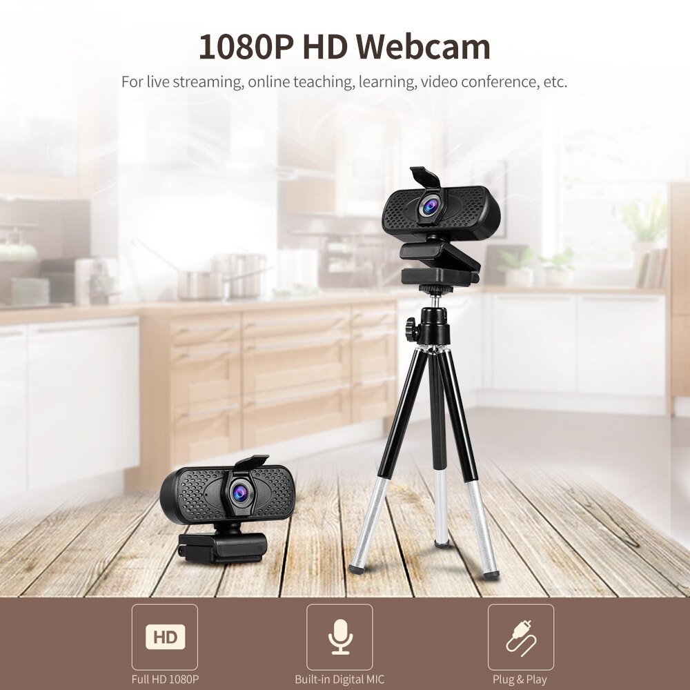 1080p full hd webcam plug & play met lensdop en statief groothoek videoconferentiecamera usb voor laptop desktop tv box