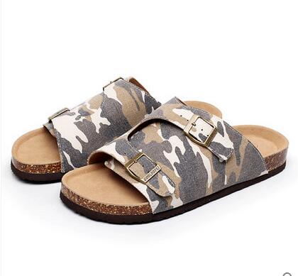 Kamouflage coola tofflor herr denim tyg stor storlek strandskor platta tofflor herr tofflor sommar kork skor