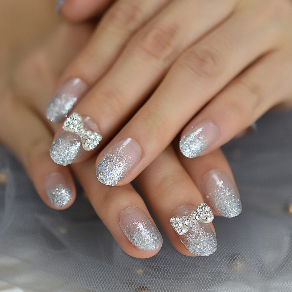 Legeret sommerfugl nail art falske negle marmor medium stilleto tryk på fingernegle med guld streg: L5417