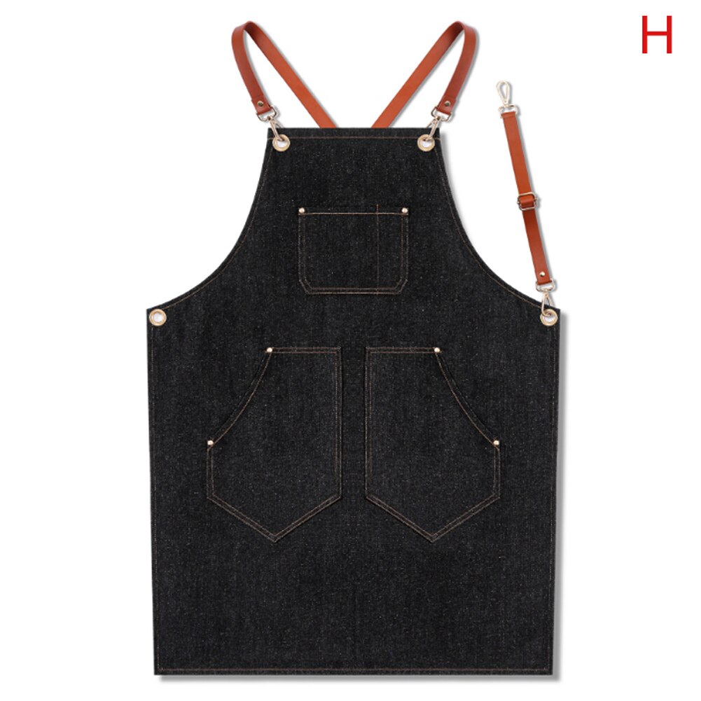 Denim Schürze Gurt Lätzchen Schürze Barista Barmann BBQ Koch Uniform Arbeitskleidung SCVD889: H