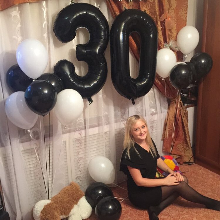 12 stks/partij 40inch Zwart Nummer 30 Digit Ballonnen Folie Helium Ballon 30th Jaar Oud Verjaardag Party Opblaasbare 10" latex Globos