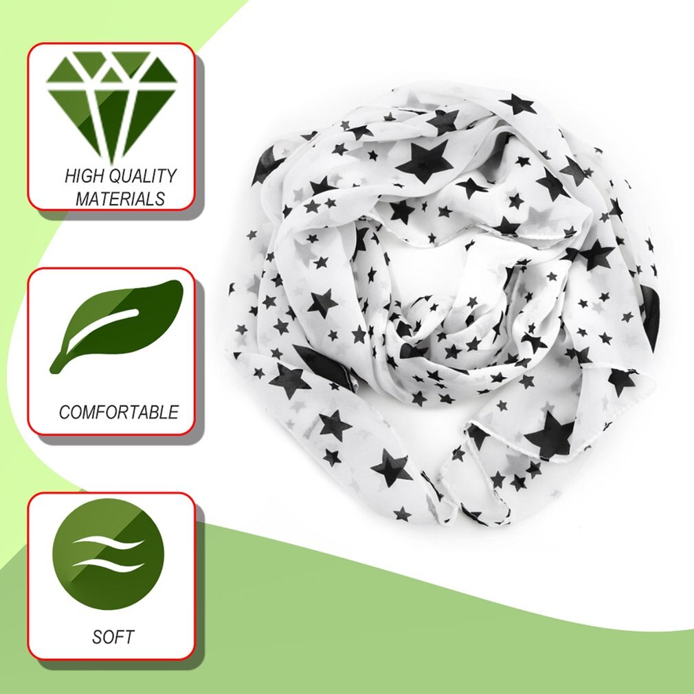 Vrouwen Zwart Wit Sterren Sjaal Chiffon Sjaal Grote Sjaal Zachte Comfortabele Mode Alle Seizoenen Noodzaak Sjaals