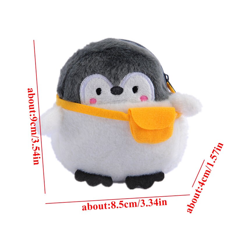 Monedero de pingüino de pelo bonito suave para niños y niñas, Mini cartera con línea de datos, monedero Neutral