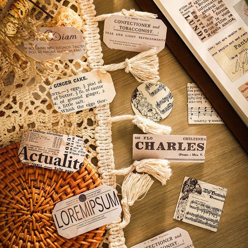 80PCS Vintage Label Ticket Stickers DIY Scrapbooking Junk Journal Base Collage Phone Diary Album Seal Decoration