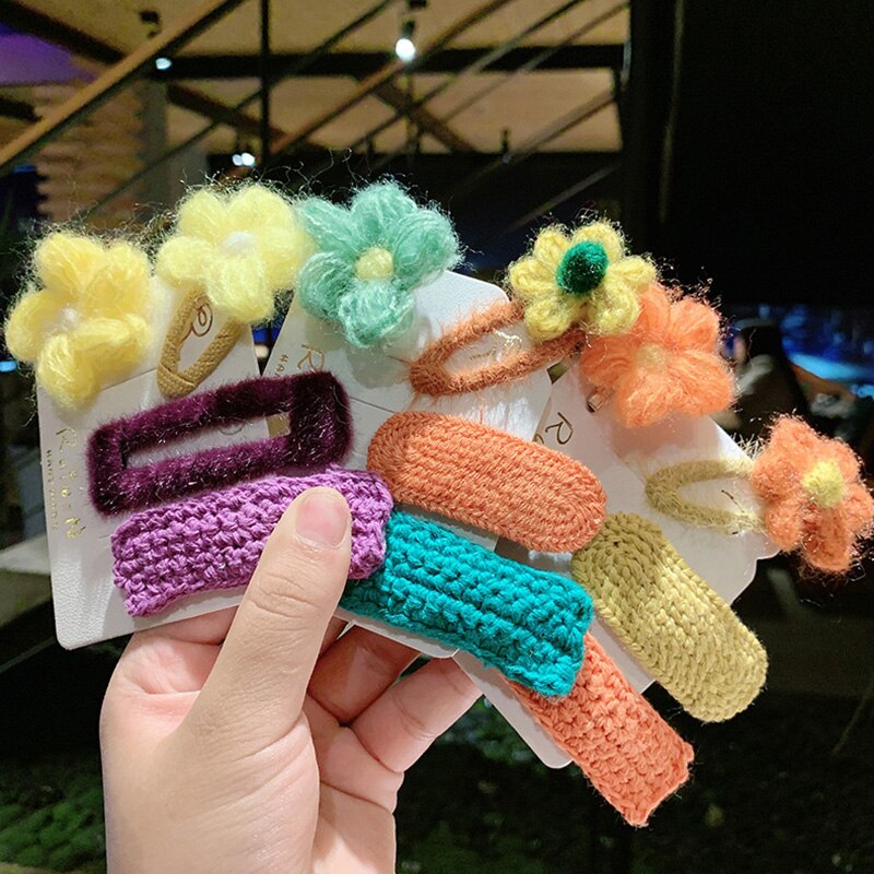 6 Stks/set Leuke Knit Bloem Baby Haar Clips Prinses Meisjes Bb Clip Pompom Kids Haarspelden Haarspeldjes Baby Haar Accessoires