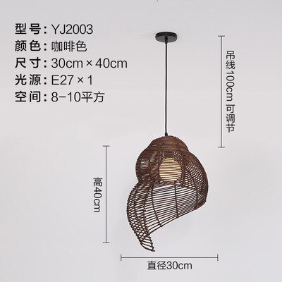 Zuidoost-azi Ë Creatieve Hanglamp Zee Slak Vorm E27 Rieten Lampenkappen Led Verlichting Voor Studie Parlor Armaturen Restaurant Etc: Medium Brown