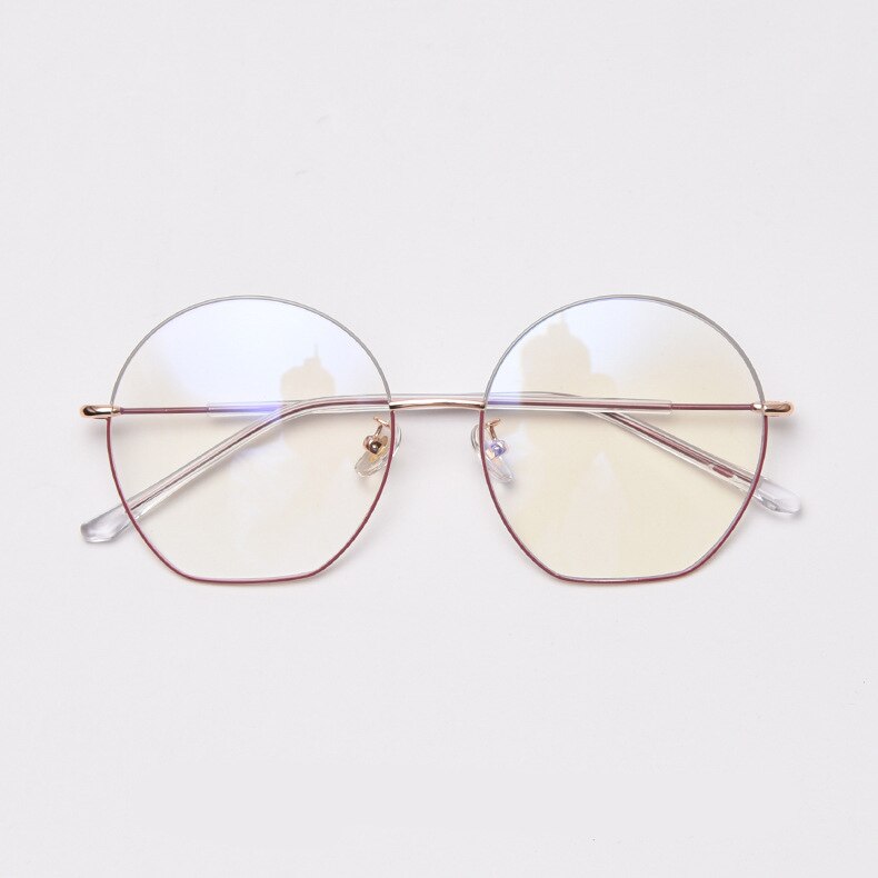 49432 Semicircle Oversized Metal Glasses Frames Ultralight Men Women Optical Computer Glasses: C6Gold-GrayRed