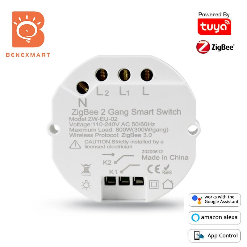 Benexmart zigbee 3.0 smart strømbryter lysbryter 100-240v alexa google home smartthings tuya modul relé 2 veis