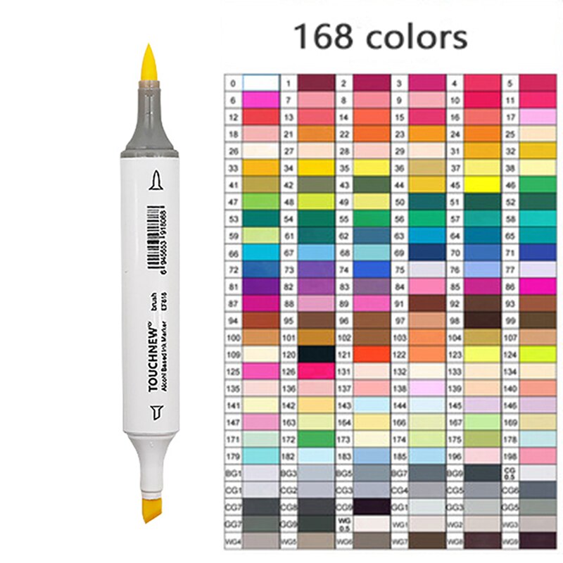 TOUCHNEW-rotuladores artísticos de doble punta para niños y adultos, pincel de Alcohol y cincel para bocetos, 30/40/60/80/168 colores