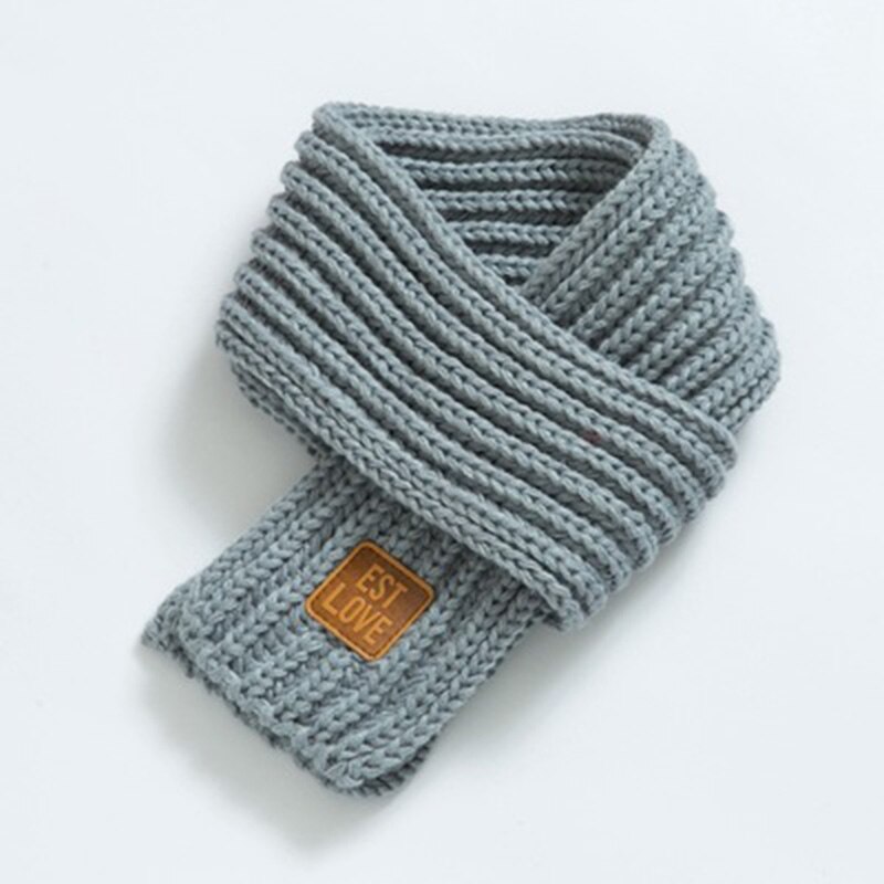 Vinter varmt barneskjerf koreanske takrenne jenter ullstrikkede skjerf tykke vindtette ren farge skinnetikett babykrage skjerf  o4: Lysegrå