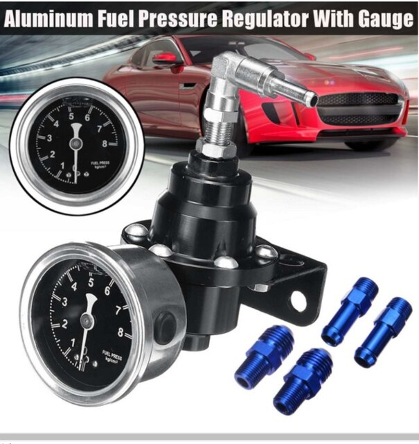 Regulador de combustible de uso General, supercargador de reacondicionamiento de vehículo, regulador de presión de combustible con Kit de manómetro, 1 ud.: Black