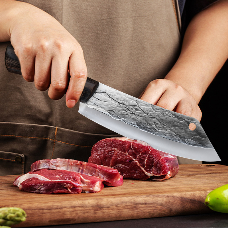 8" Forged Meat Cleaver Kitchen Chef Knife Stainless Steel Fish Vegetables Slicing Butcher Knife with Scabbard
