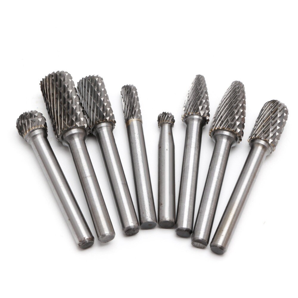 8 Stks/set 6Mm-12Mm Tungsten Carbide Burr Bit Cnc Graveren 1/4 &quot;Rotary Cutter Bestanden