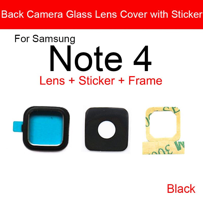 Back Rear Camera Glass Lens With Sticker Glue For Samsung Galaxy Note 3 4 5 Camera Lens Cover Flex Ribbon Replacement Parts: black Note 4