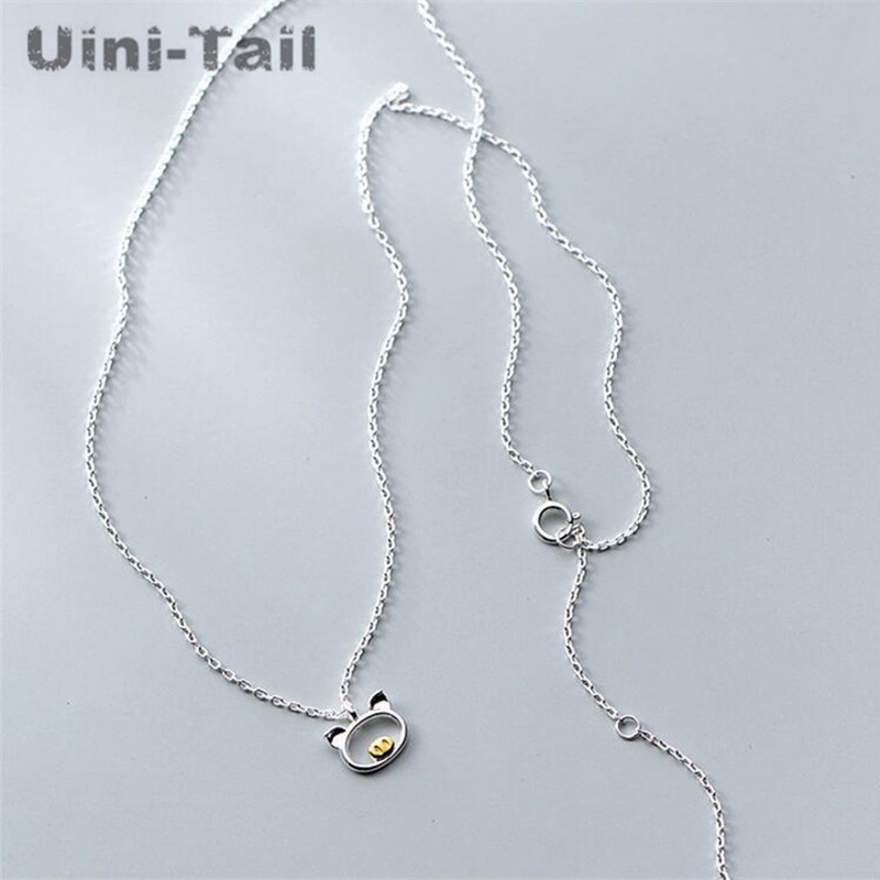 Uini-tail 925 sterling sølv sød grisehalskæde koreansk enkel tidevandsstrøm smådyrsmykker   ed331
