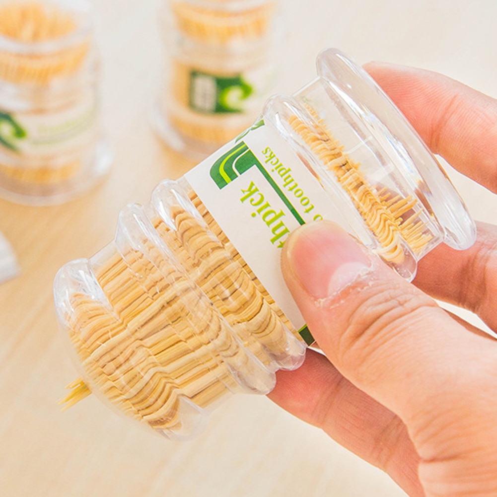 1 Box Draagbare Tandenstoker Houder met 250 stuks Bamboe Wegwerp Tandenstoker Houten Bamboe Tooth Pick Care