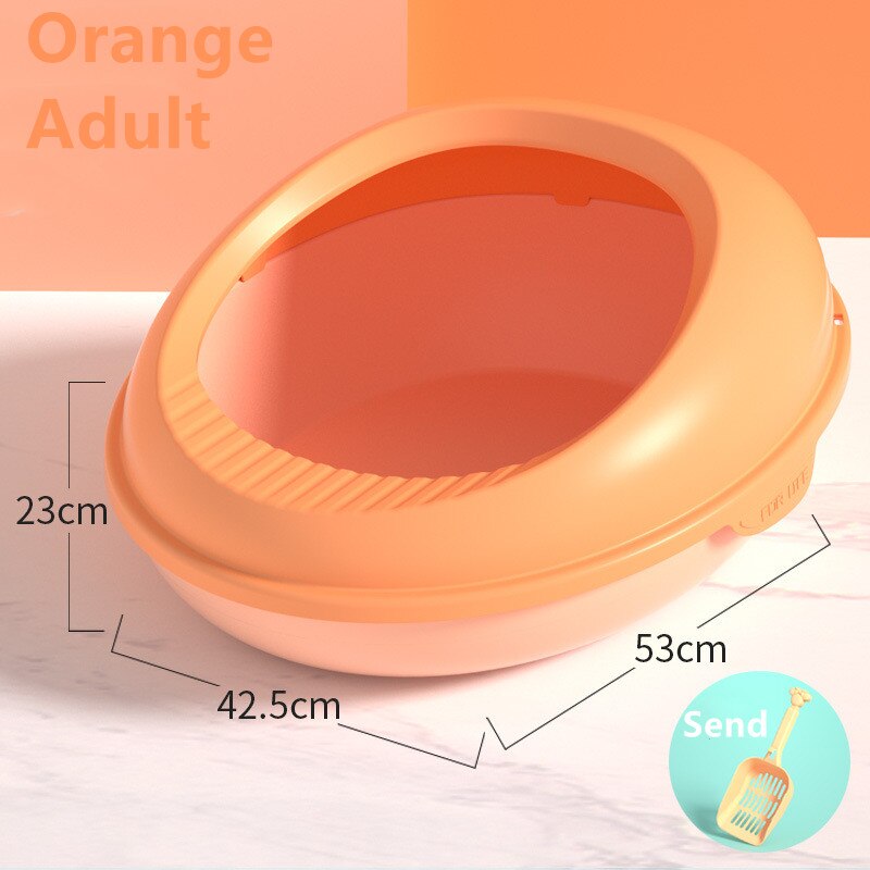 Grand bac à litière Semi-fermé pour chat, anti-projection, bassin en forme d&#39;oeuf amovible, toilette pour animaux de compagnie, fournitures pour chats: Orange Adult