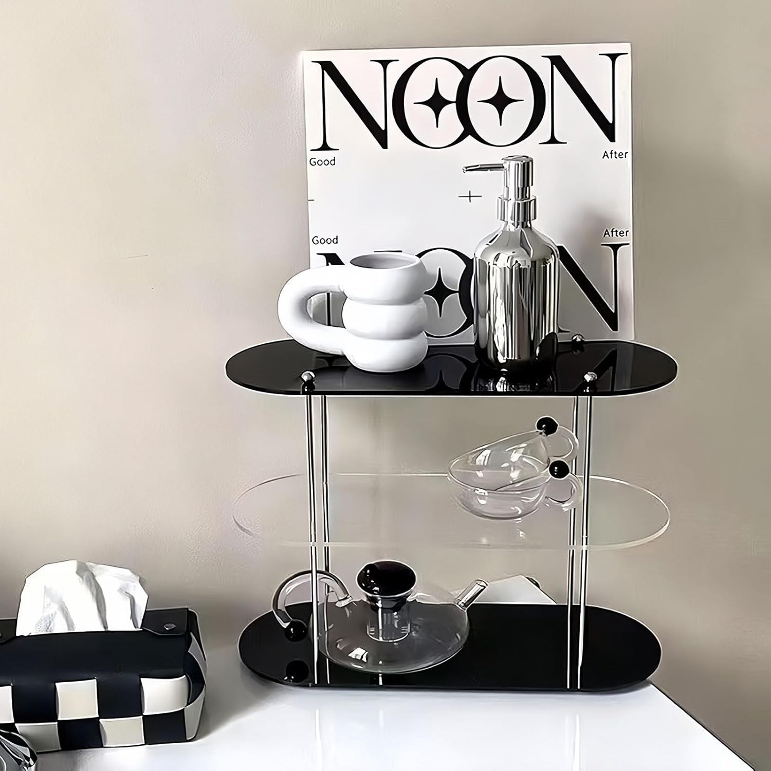 Rack de armazenamento de mesa acrílico de 3 camadas, suporte de exibição de copos de perfume e água, armazenamento de cosméticos, organizador de moldura de exibição de joias: Rosa