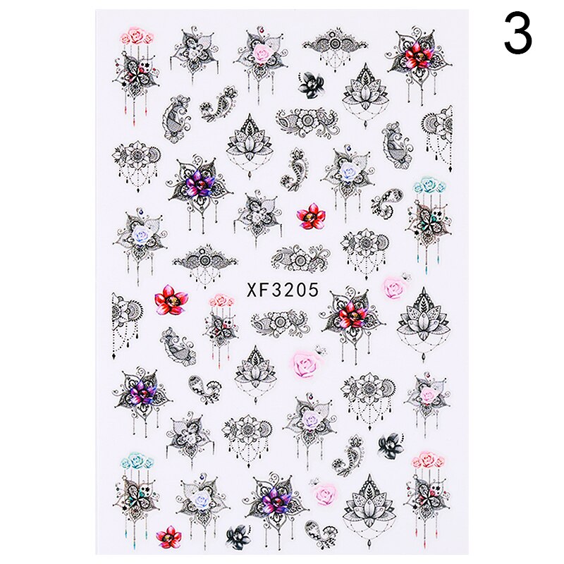 1Pcs Bloem Serie 3D Nail Art Stickers Voor Nagels Manicure Zwart Wit Kleur Decals Sliders Nail Zelfklevende Decoratie Diy tips: 03