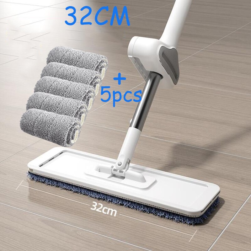 Squeeze Mop Microfiber Floor Mop Household Cleaning Floor Cleaning Brooms Mop Rag No Hand Washing Rotate 360 Degrees Adjustable: 32CM 5pcs mop Cloth