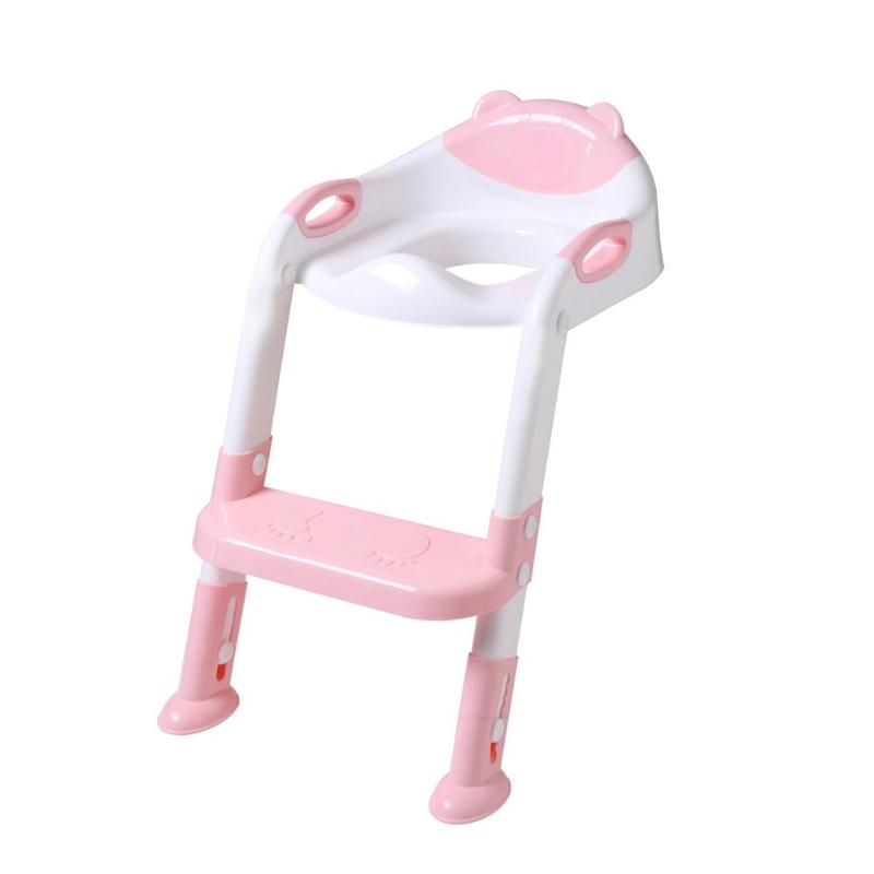 Babypottetræningssæder børns pottebørnetøj til børn med justerbar stige babytoilet træning foldesæde: Skriv en lyserød