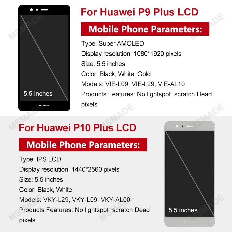 For Huawei P10 Plus LCD VKY-L09 VKY-L29 Touch Screen Display Digitizer Replacement For Huawei P9 Plus Display EVA-L09 VIE-L09