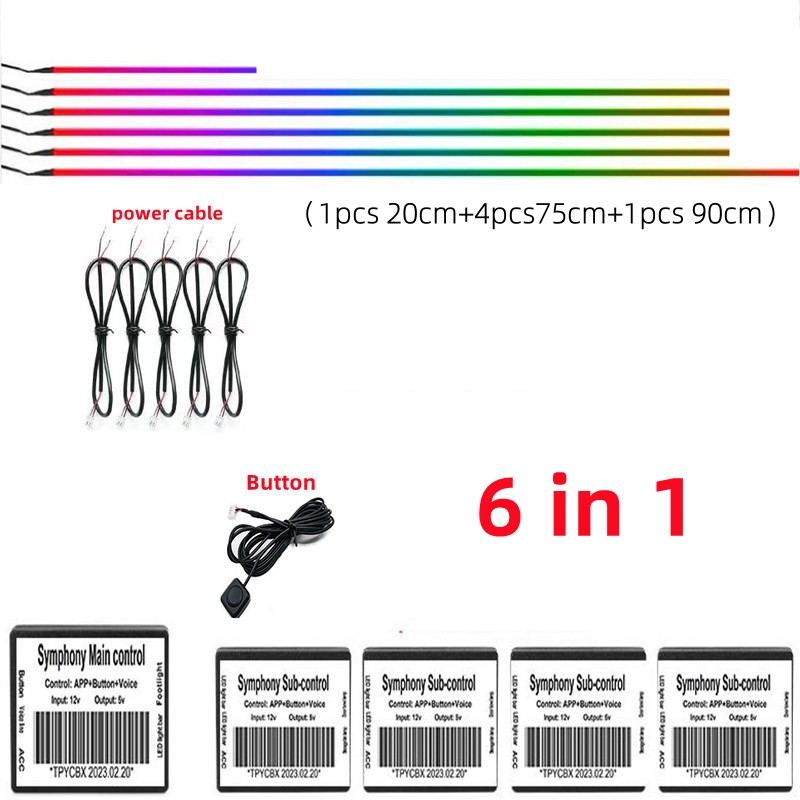 Full Color Streamer Car Ambient Lights RGB 64 Color Universal LED Interior Hidden Acrylic Strip Symphony Atmosphere Lamp 18 in 1: 6000K Cold White