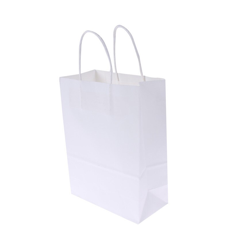 1Pcs Reusable Kraft Paper Shopping Bag With Handle DIY Multifunction Wedding Birthday Party package bags: White