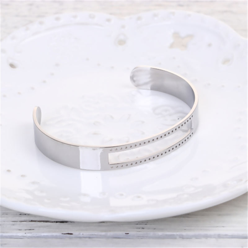 Rvs Open Middellijn Beadable Manchet Armbanden Armbanden Zilveren Rechthoek Sieraden Vrouwen 14.5cm Lange 1 PC
