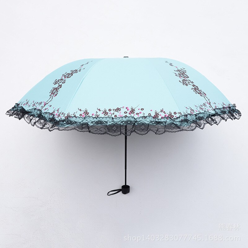 Opvouwbare Parasol Afdrukken Kant Paraplu Vrouwen Zwart Rubber Paraplu Uv Bescherming Zonnescherm Patio Paraplu Paraplu