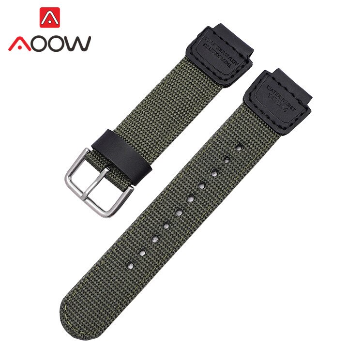 Correa de cuero de nailon para reloj Casio, correa de repuesto de lona de 18mm, hebilla de acero inoxidable para AE-1200WH, AQ-S810W, MRW-200: Army green silver