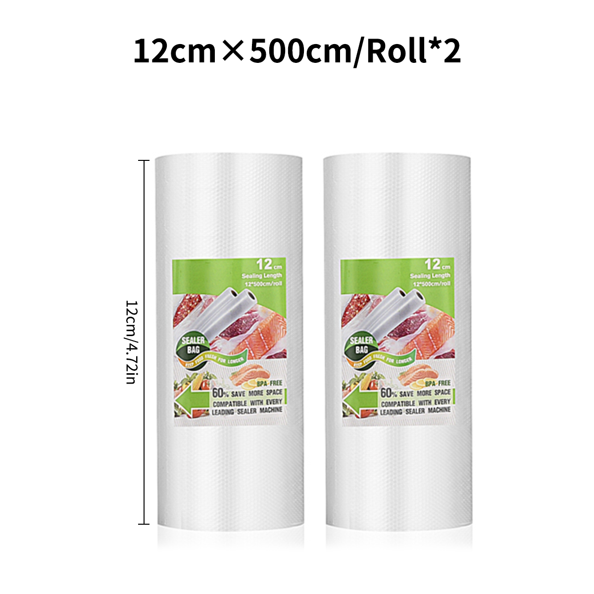 Bolsas de vacío para alimentos, bolsa selladora al vacío, alimentos frescos, mantenimiento largo, 12 + 15 + 20 + 25 + 30cm * 500cm, rollos/lote de bolsas para envasadora al vacío: Gris plata