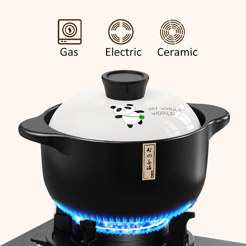 Casserole Stew Pan with Cover Ceramic Cookware 1.6L Soup Cooking Boiler Thick Bottom Pots High Temperature Resistant Cooking Pot