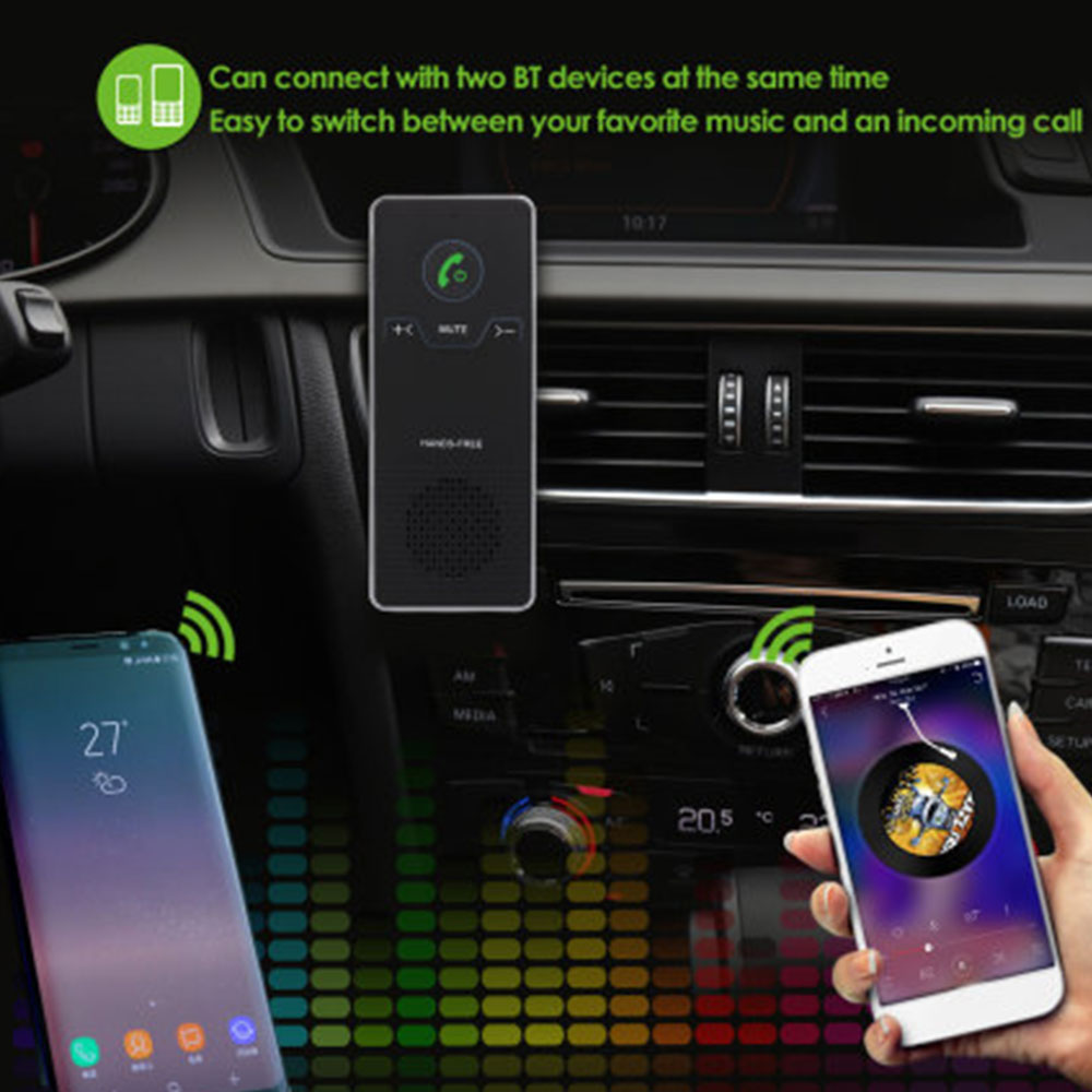 Wireless Handsfree Bluetooth Car Kit Hands Free Calling Transmitter sun visor Speakerphone With Car Charger For Phone